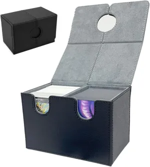 Card Deck Box 2 Compartment Non-slip PU 200  Double Sleeved Card Storage Box with Flip Lid Portable Protective Trading Storage Deck