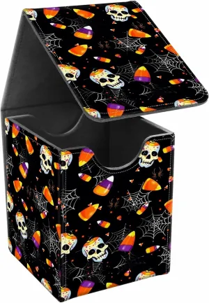 Card Deck Box, Card Storage Box Fits 100  Single Sleeved Cards, Large Capacity PU Leather Card Storage Box with Strong Magnet for Magic Commander TCG CCG, Cute Halloween Skull