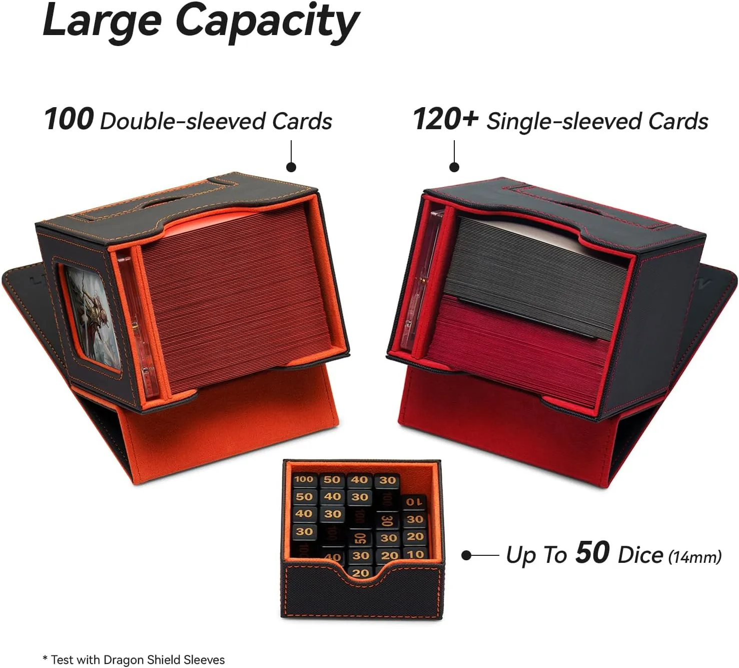 Card Deck Box for MTG Commander - Patented Design, Commander Display, Fits 100 Double-Sleeved Cards, 35pt Card Brick & Dice Tray - White/Purple