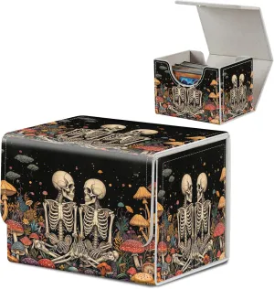 Card Deck Box for MTG, Microfiber Lining and Waterproof PU Leather Large Size Card Box, Fit 100  Single Sleeved Cards, Strong Magnet Collectible Card Storage Box Fit TCG Fit MTG, Mushroom Skeletons