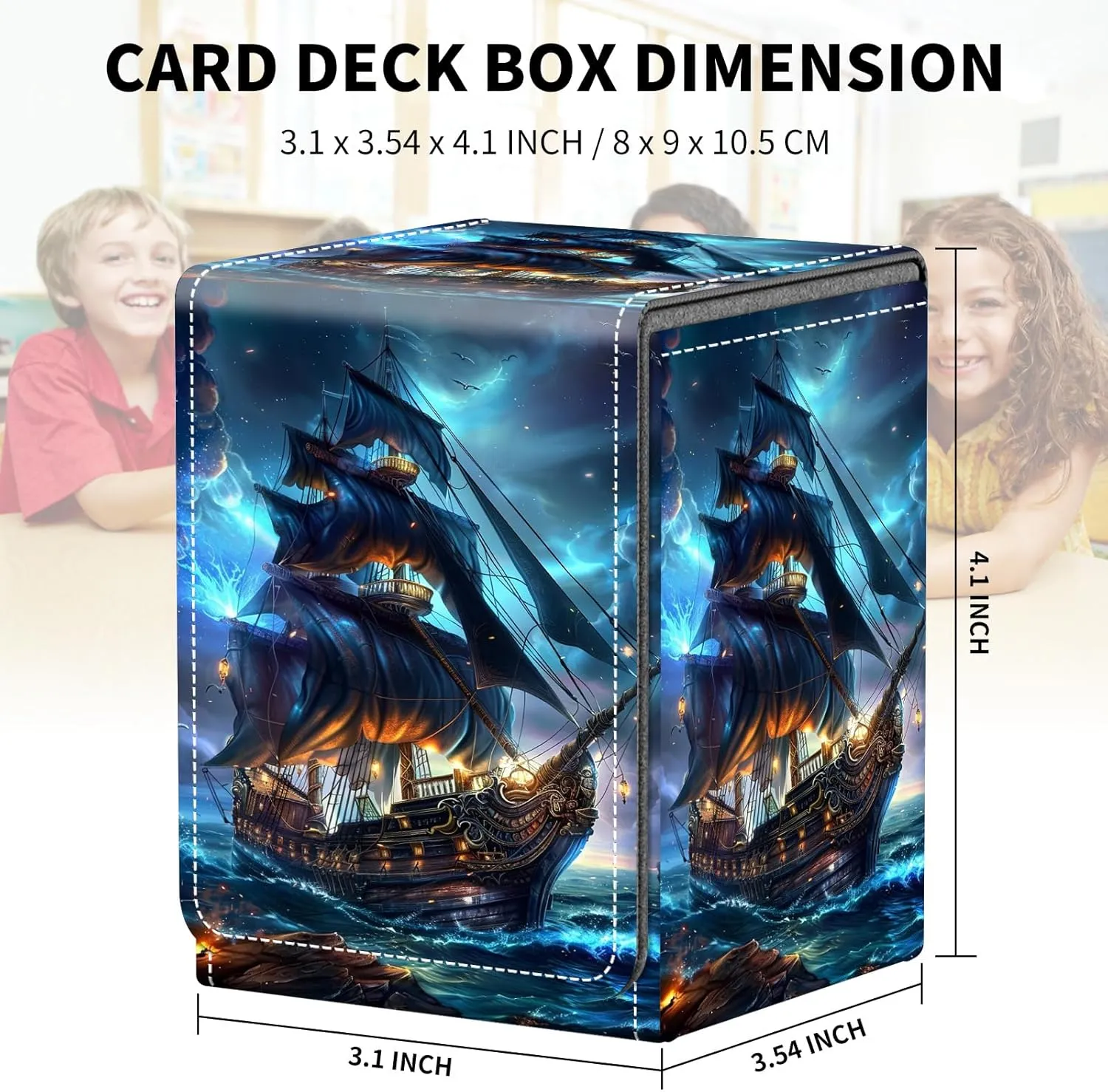 Card Deck Box for MTG Trading Cards, Magic Card Box Can Hold 110  Single Sleeved Cards, Waterproof PU Leather Material, Strong Magnetic Buckle Card Set Box Suitable for TCG CCG, Dark Pirate Ship