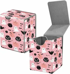 Card Deck Box for Trading Cards, MTG Commander Deck Box Fits 100  Single Sleeved Cards, Leather Magnetic Card Storage Box for YuGiOh TCG CCG Cards, Cute Pink Halloween Pumpkins