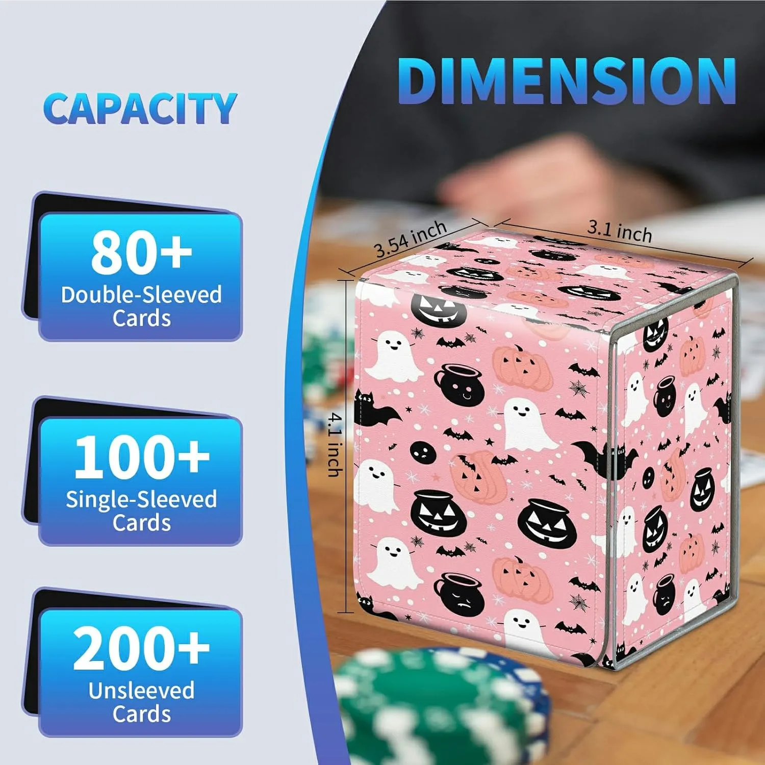 Card Deck Box for Trading Cards, MTG Commander Deck Box Fits 100  Single Sleeved Cards, Leather Magnetic Card Storage Box for YuGiOh TCG CCG Cards, Cute Pink Halloween Pumpkins