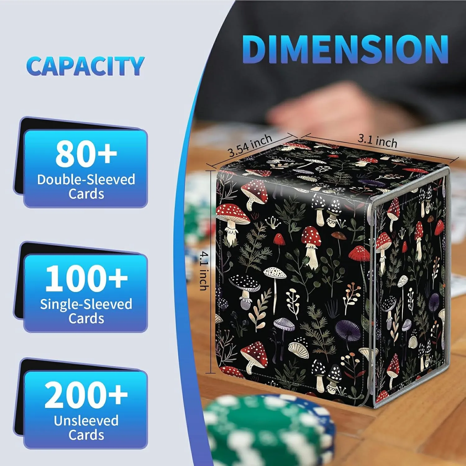 Card Deck Box for Trading Cards, MTG Commander Deck Box Fits 100  Single Sleeved Cards, Leather Magnetic Card Storage Box for YuGiOh TCG CCG Cards, Forest Mushrooms Plants