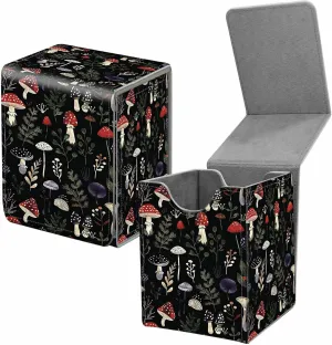 Card Deck Box for Trading Cards, MTG Commander Deck Box Fits 100  Single Sleeved Cards, Leather Magnetic Card Storage Box for YuGiOh TCG CCG Cards, Forest Mushrooms Plants