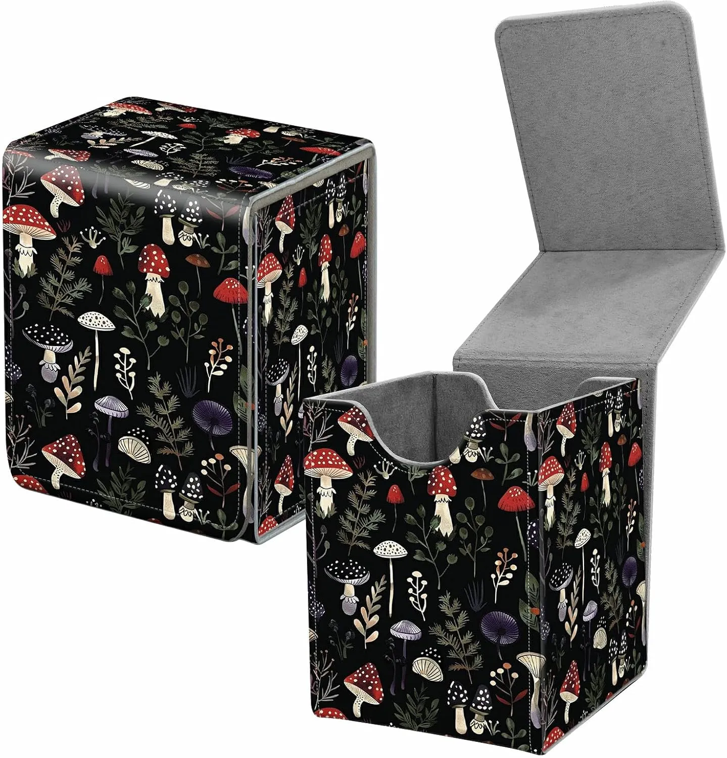 Card Deck Box for Trading Cards, MTG Commander Deck Box Fits 100  Single Sleeved Cards, Leather Magnetic Card Storage Box for YuGiOh TCG CCG Cards, Forest Mushrooms Plants