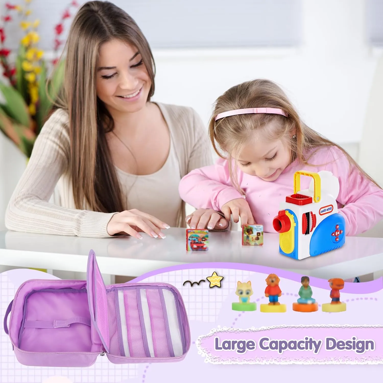 Carrying Case Compatible with Little Tikes Story Dream Machine Books Starter Set,Portable Storage Bag with Handle for Storytime,Little Golden Book,Little Puppy Character (Purple)