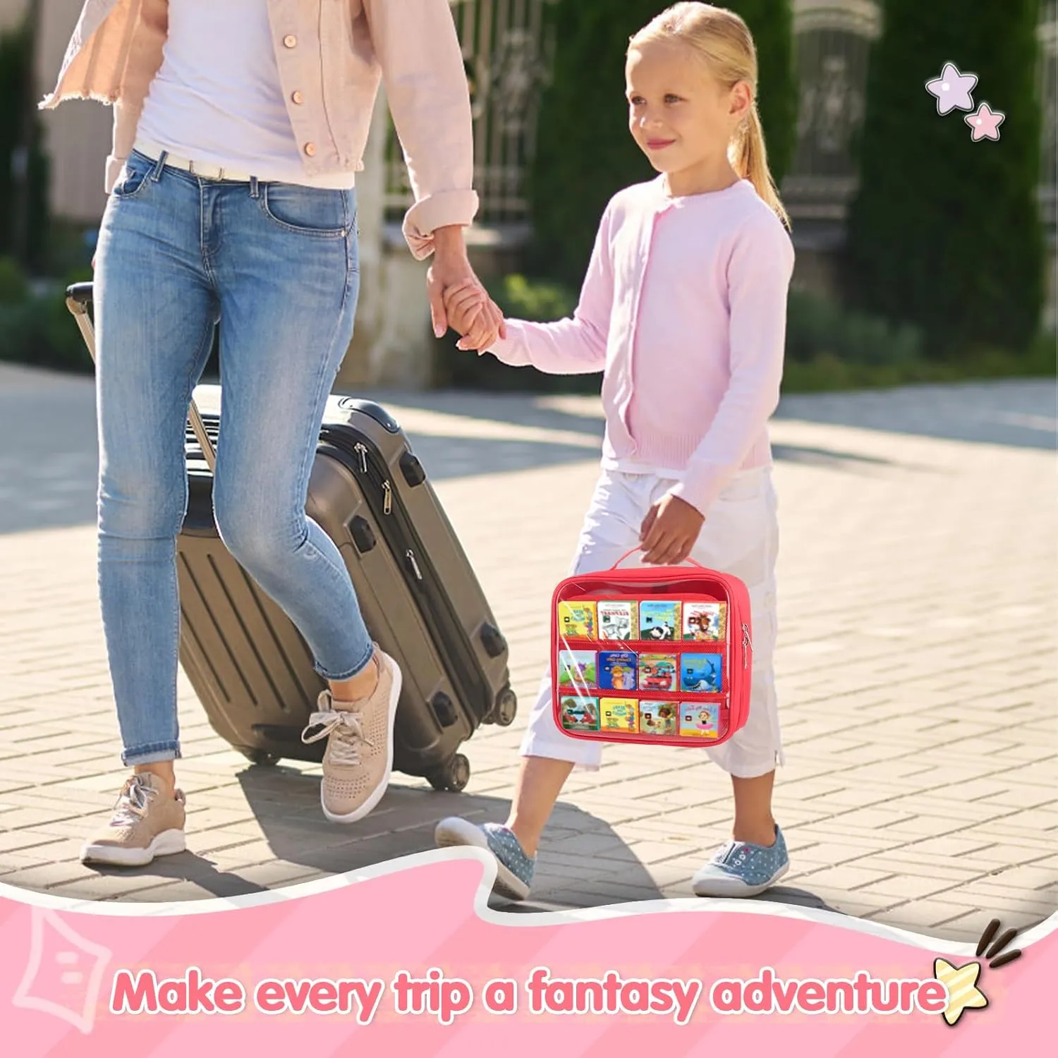 Carrying Case Compatible with Little Tikes Story Dream Machine Books Starter Set,Portable Storage Bag with Handle for Storytime,Little Golden Book,Little Puppy Character (Red)