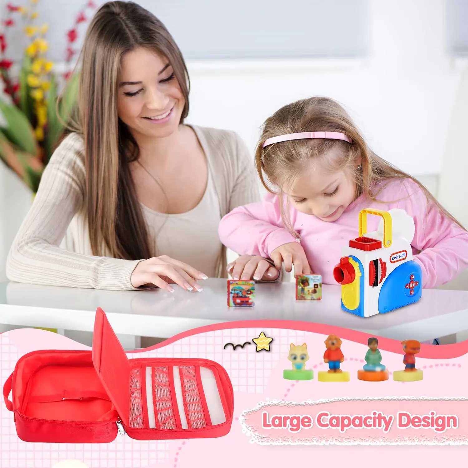 Carrying Case Compatible with Little Tikes Story Dream Machine Books Starter Set,Portable Storage Bag with Handle for Storytime,Little Golden Book,Little Puppy Character (Red)