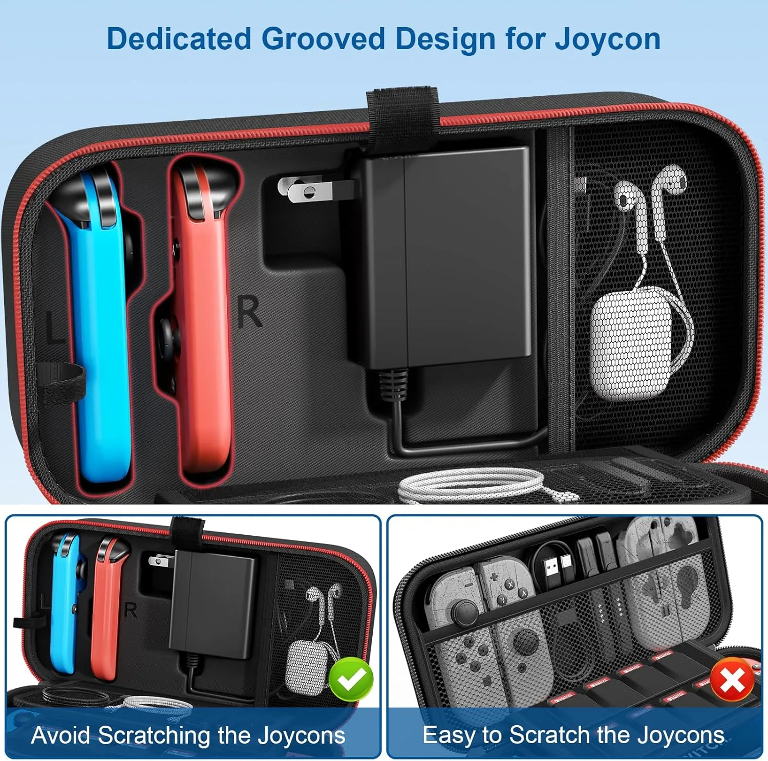 Carrying Case Compatible with Nintendo Switch/OLED - Fit for Joycon and AC Adapter, Portable Hard Shell Pouch Carrying Travel Bag for Accessories Holds 20 Game Cartridge