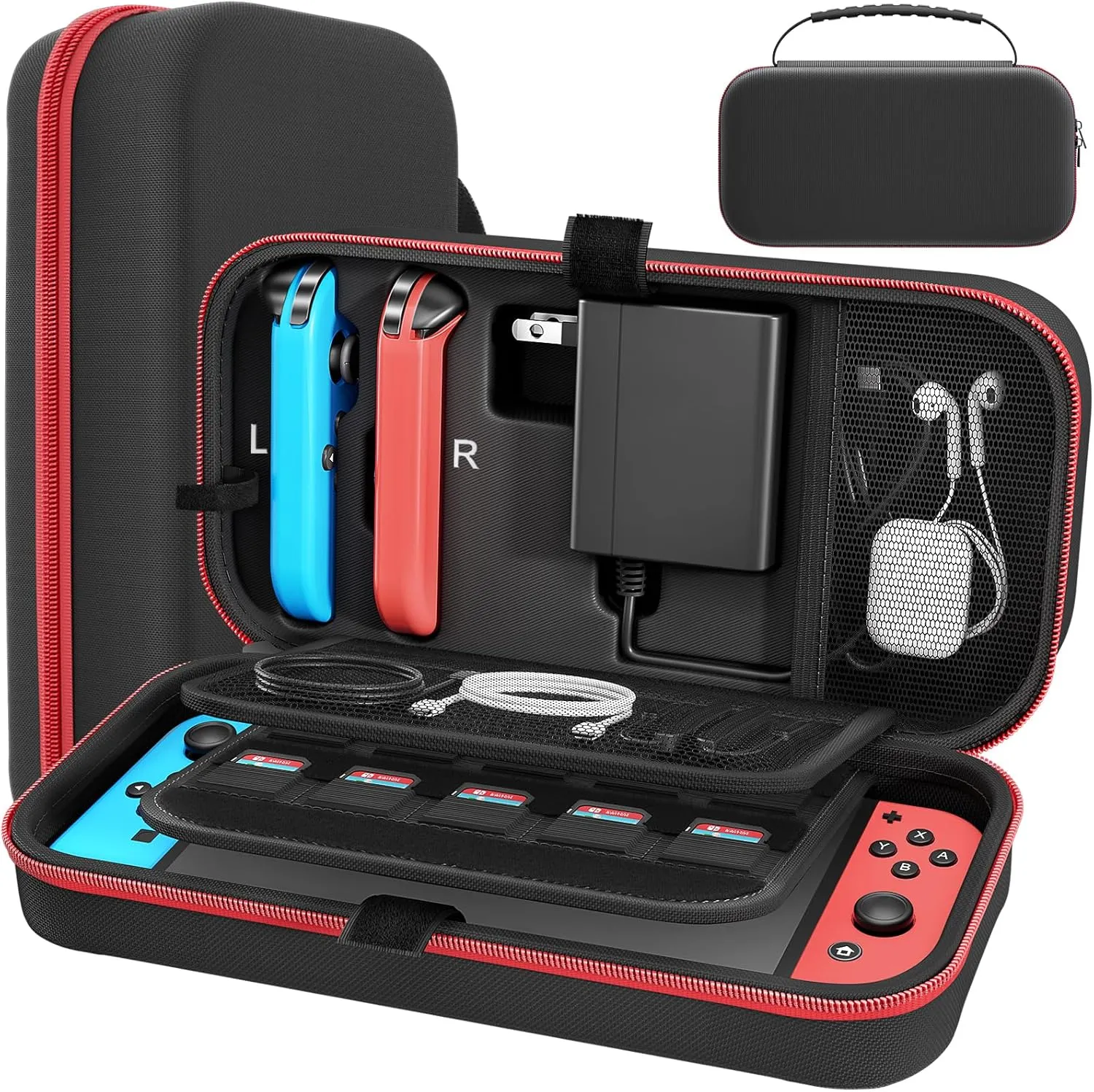 Carrying Case Compatible with Nintendo Switch/OLED - Fit for Joycon and AC Adapter, Portable Hard Shell Pouch Carrying Travel Bag for Accessories Holds 20 Game Cartridge