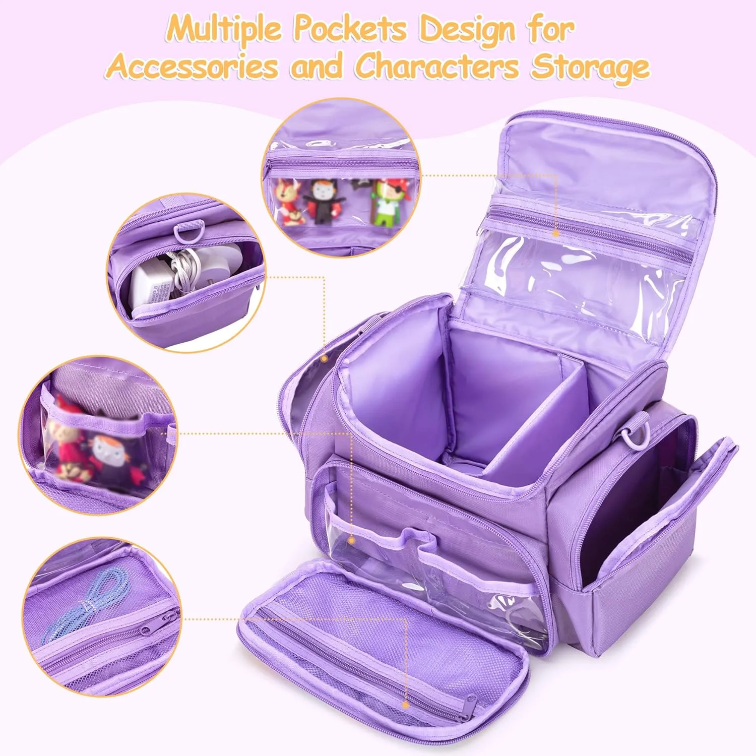 Carrying Case Compatible with Toniebox, Portable Bag for Audio Player Starter Set, Storage Travel Case for Charging Statn Headphone, with Shoulder Strap and Handle, Purple, Patented Design (Bag Only)