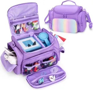 Carrying Case Compatible with Toniebox, Portable Bag for Audio Player Starter Set, Storage Travel Case for Charging Statn Headphone, with Shoulder Strap and Handle, Purple, Patented Design (Bag Only)