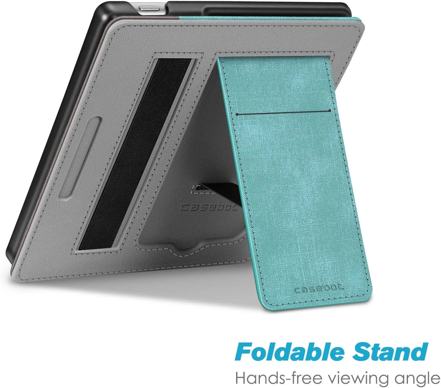 CaseBot Stand Case for Kindle Oasis (10th/9th Generation, 2019/2017 Release) - Premium PU Leather Sleeve Cover with Card Slot and Hand Strap, Turquoise