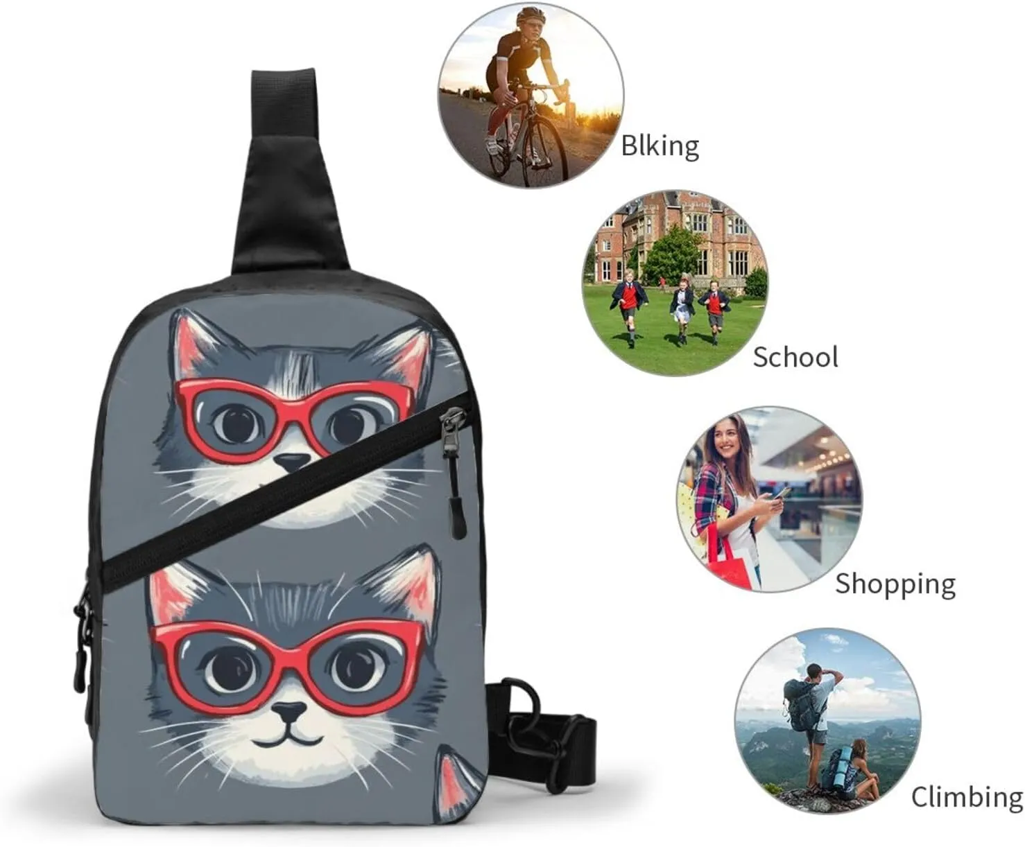 Cat Print Crossbody Bags For Women, Sling Bag For Men, Hiking Backpack Lightweight For Casual Outdoor Travel