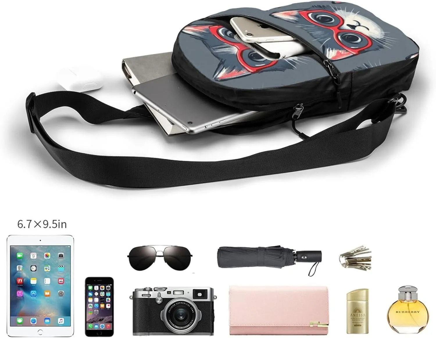 Cat Print Crossbody Bags For Women, Sling Bag For Men, Hiking Backpack Lightweight For Casual Outdoor Travel