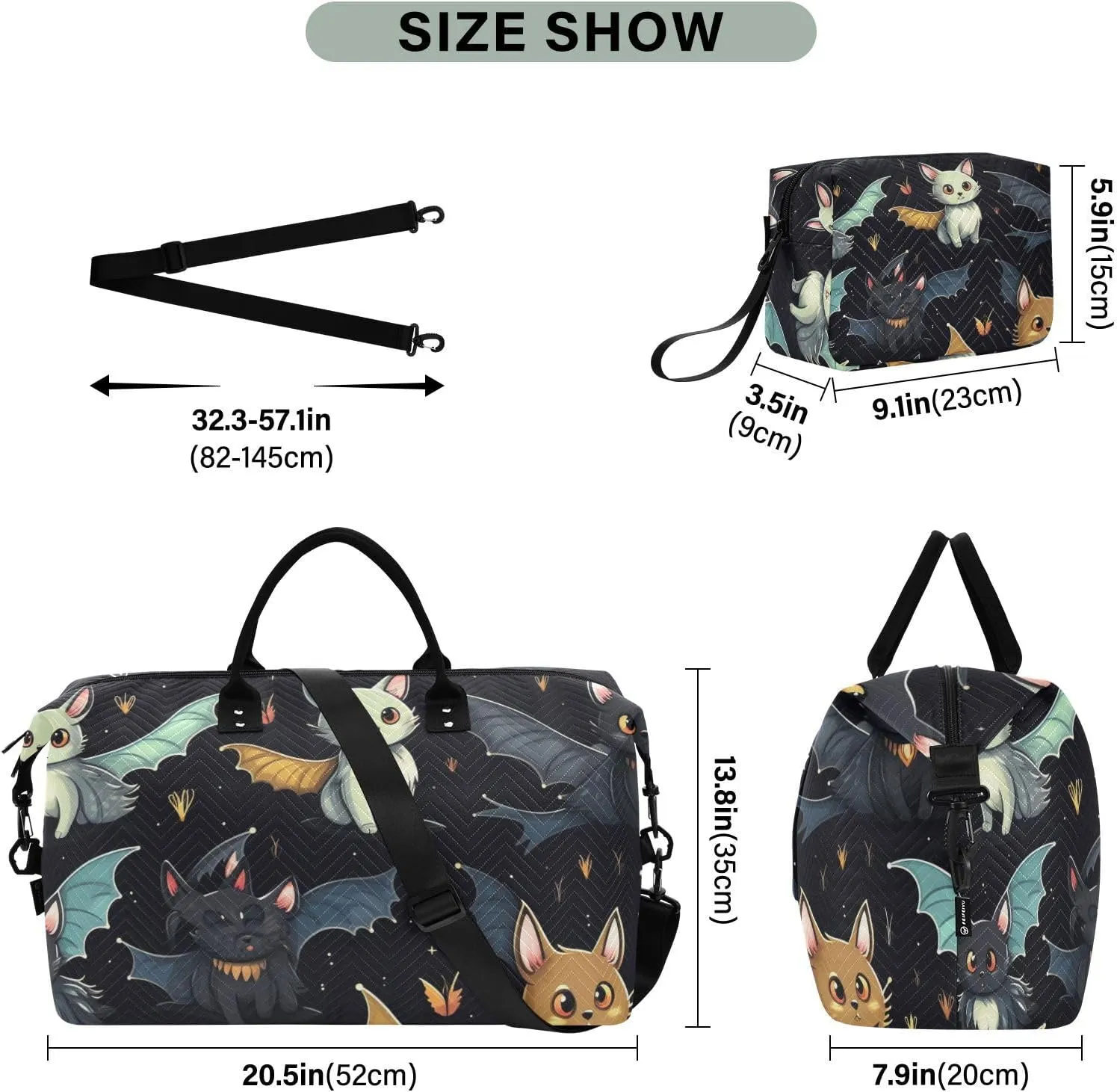 Cat Travel Duffle Gym Bag, Cat Bat Weekender for Women with Toiletry Bag