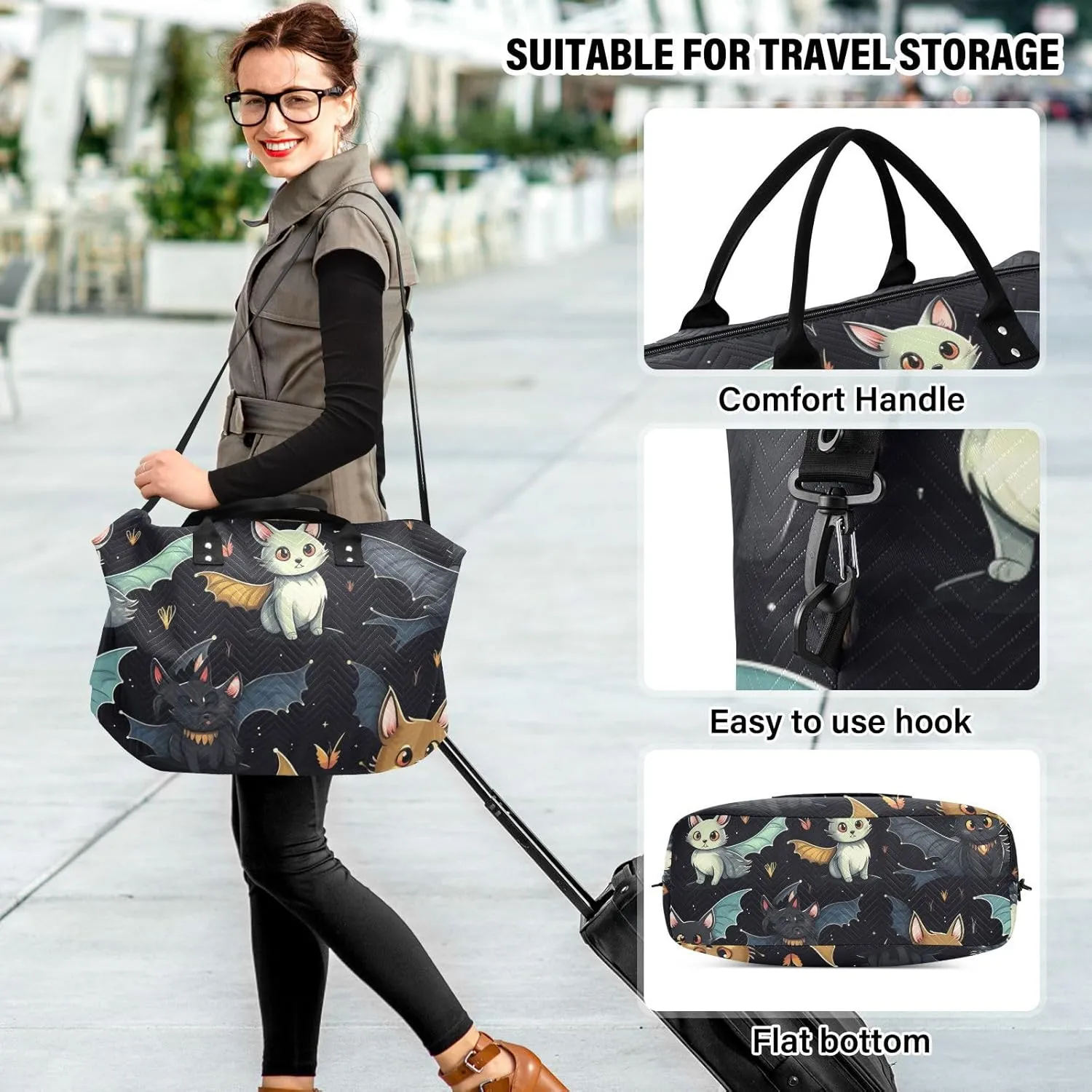 Cat Travel Duffle Gym Bag, Cat Bat Weekender for Women with Toiletry Bag