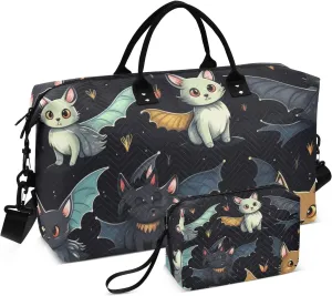 Cat Travel Duffle Gym Bag, Cat Bat Weekender for Women with Toiletry Bag