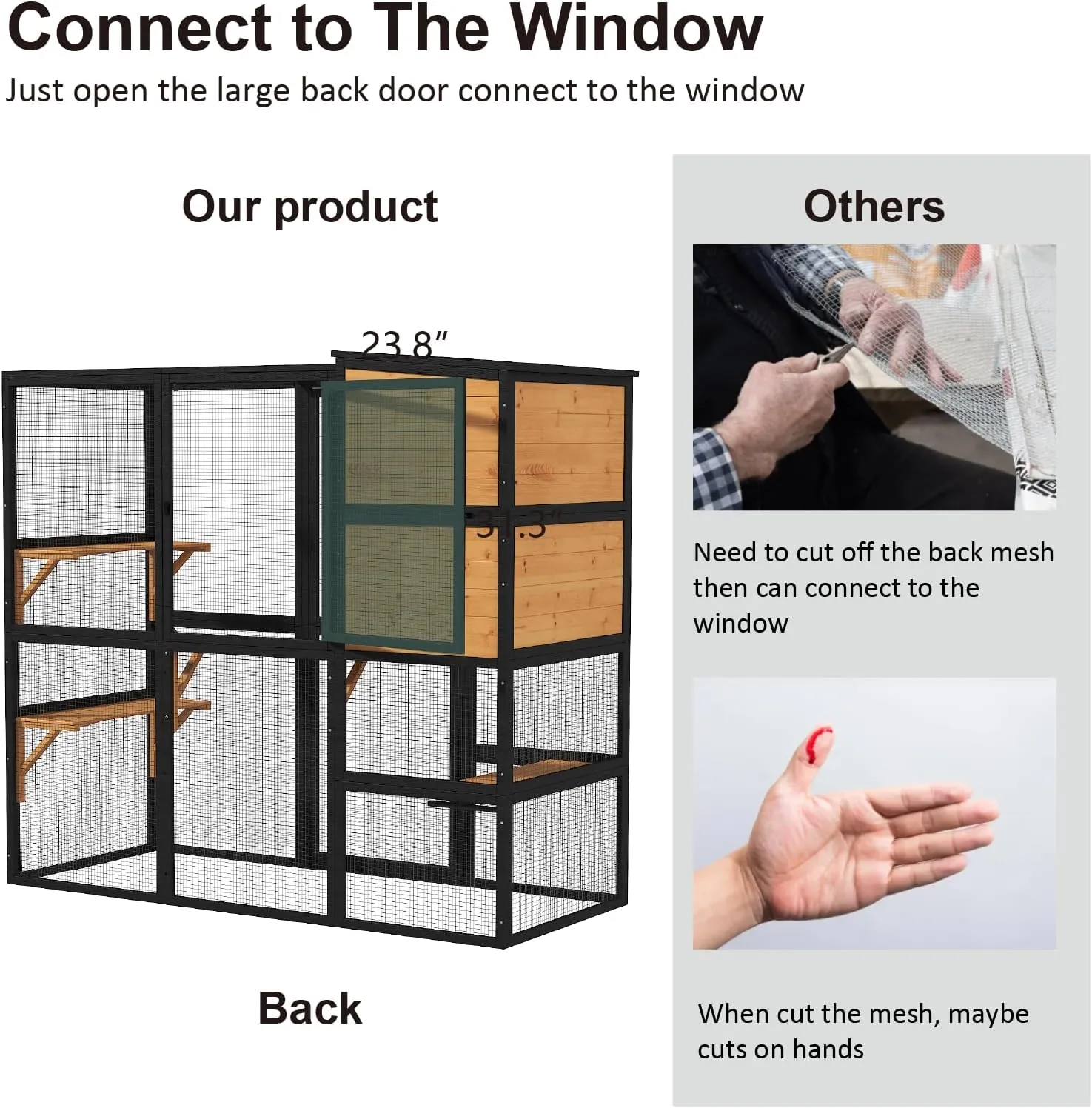 Catio Outdoor Cat Enclosure, Large 4 Tiers Cat Catio Connect to Window for Outdoor Indoor Cats with Weatherproof Roof, Resting Rooms, Platforms, Large Door, 76" L x 32.9" W x 70.8" H, Black