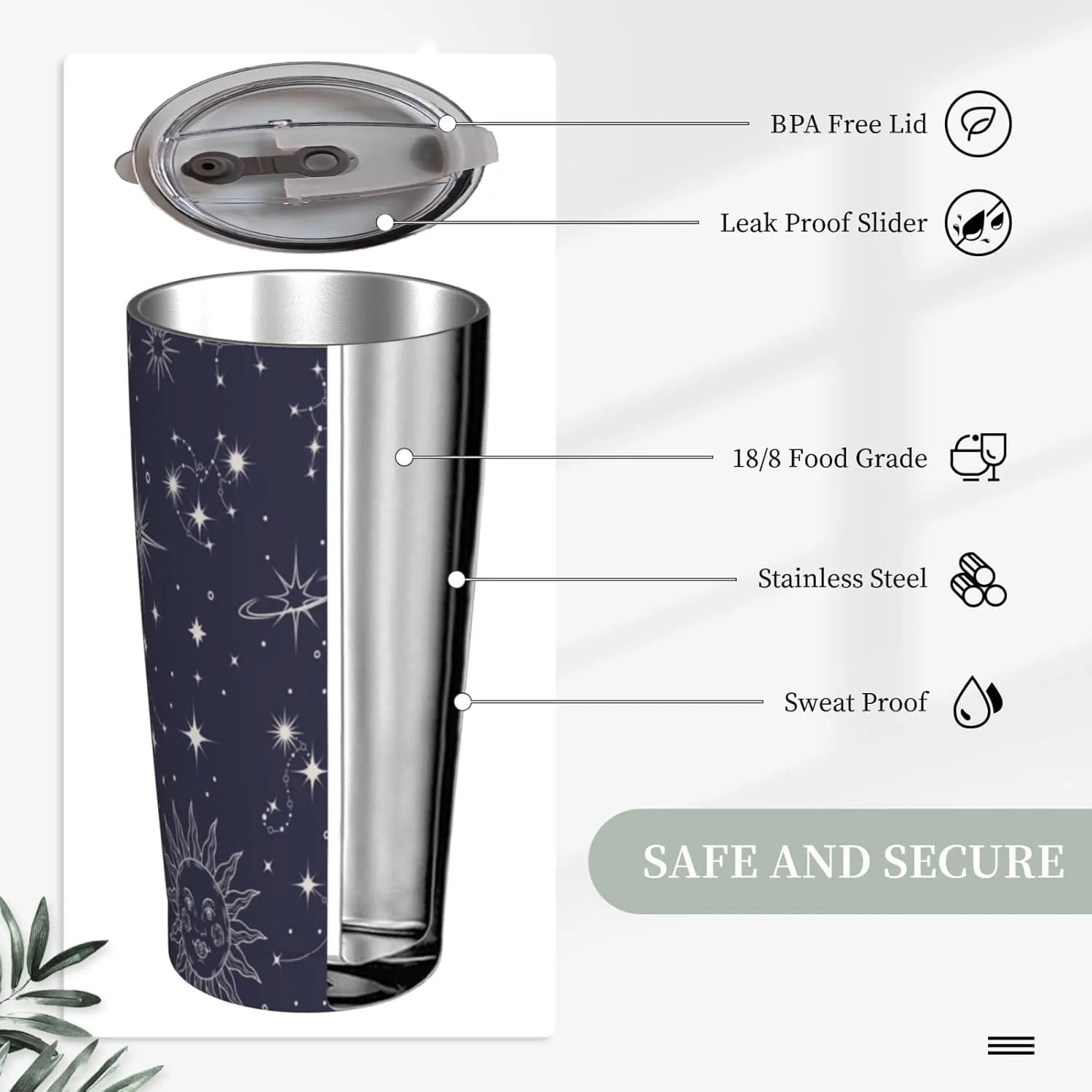 Celestial Pattern 20oz Tumbler Cup,Stainless Steel Thermal Vacuum Insulated with Lid Travel Coffee Mug,for Dad Mom Friends Coworkers