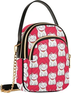 Cell Phone Purse Maneki-neko Cute Lucky Cat Crossbody Handbag Durable Shoulder Bag Sturdy Travel Pouch Compact Chic Bag for Women Everyday Use New Year Gift