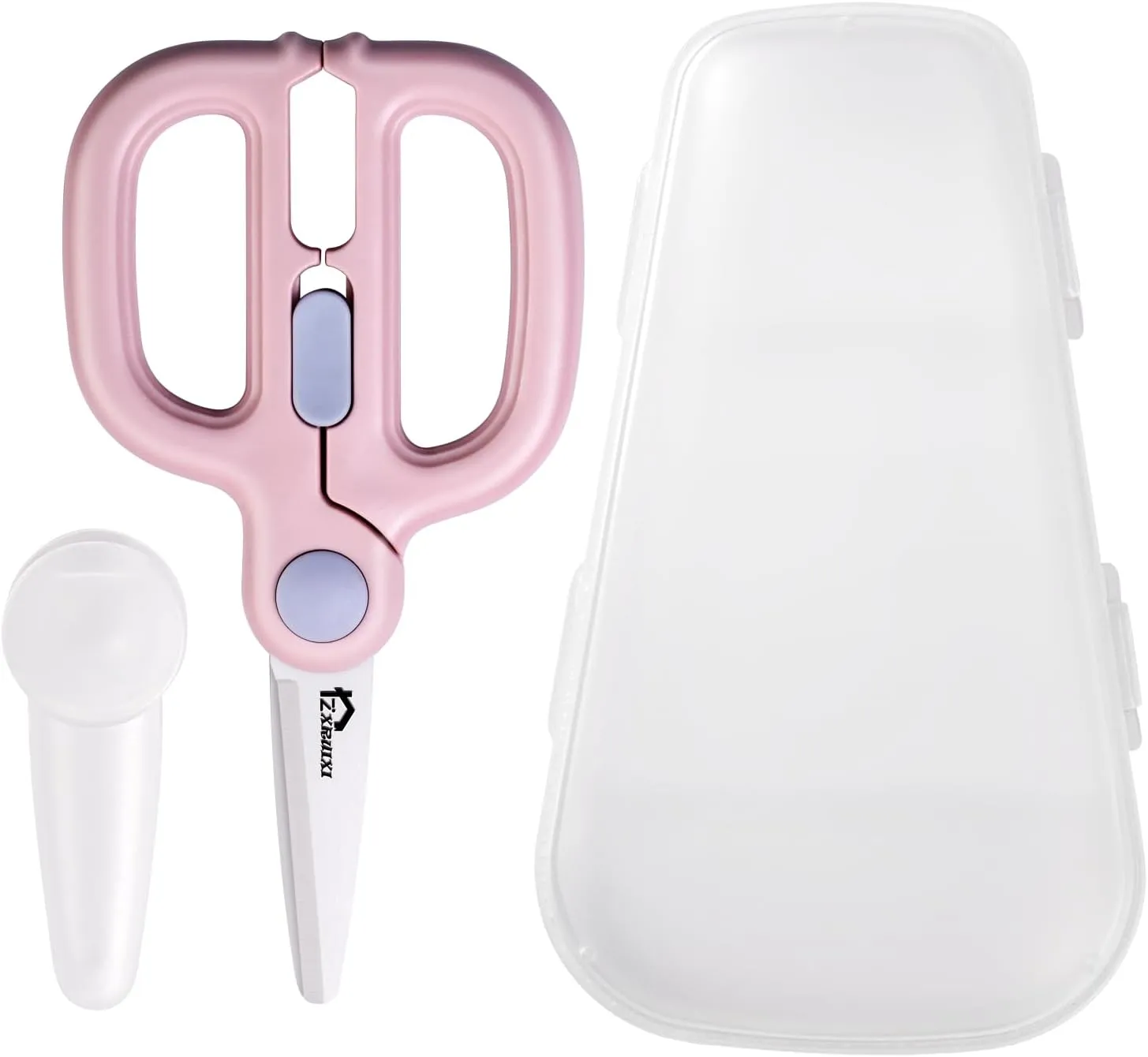 Ceramic Baby Food Scissors with Travel Case, Dust Cover & Safety Lock, Toddle Scissors, Baby Led Weaning Food Cutter, Parent Must have for Baby & Toddle Feeding(Pizza, Meat, & Vegetables) (Pink)