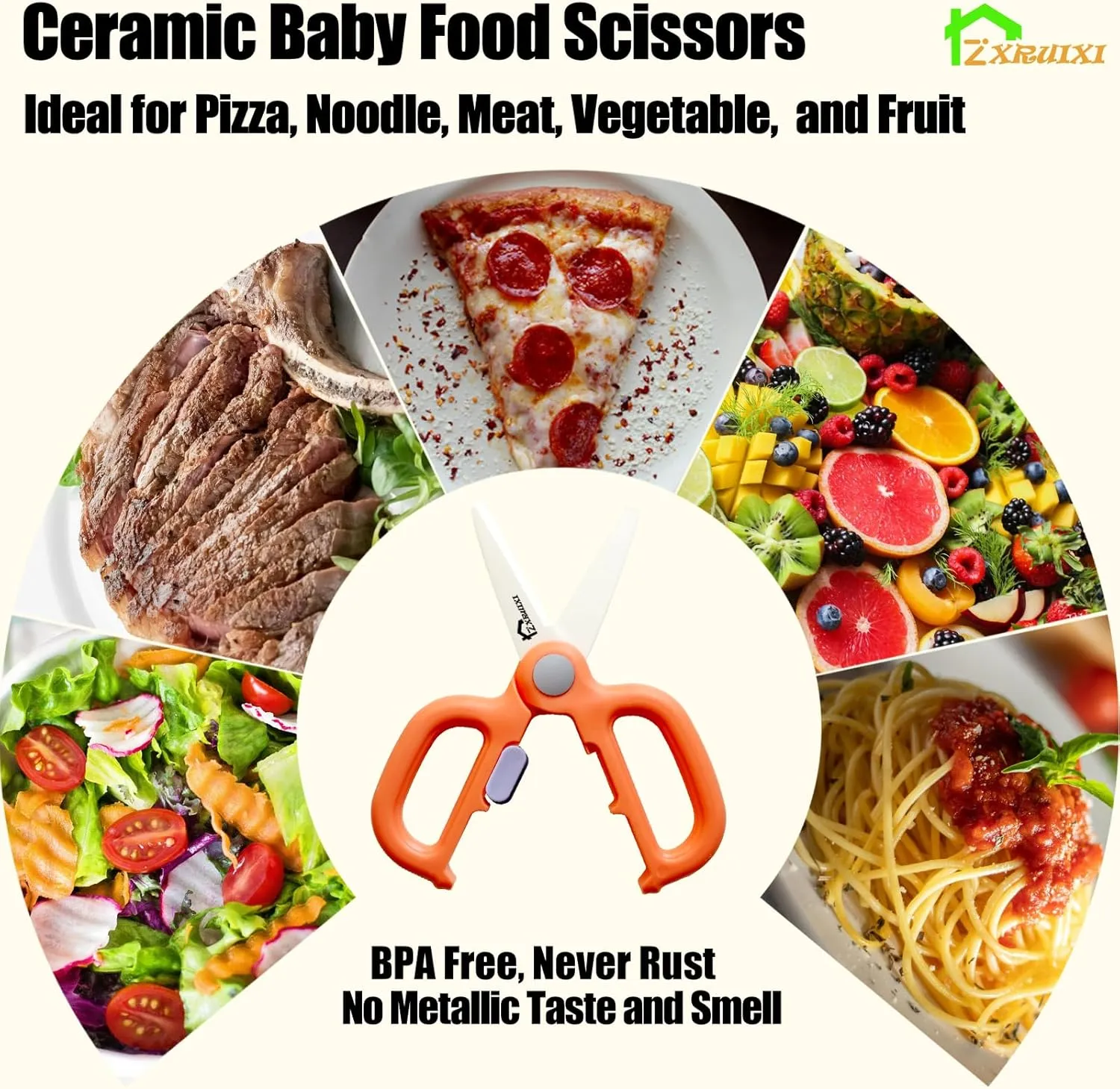 Ceramic Baby Food Scissors with Travel Case, Dust Cover & Safety Lock, Toddle Scissors, Baby Led Weaning Food Cutter, Parent Must have for Baby & Toddle Feeding(Pizza, Meat, & Vegetables) (Pink)