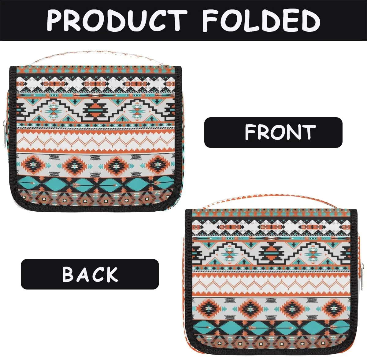 cfpolar Aztec Ethnic Art Travel Toiletry Bag with Hanging Hook, Waterproof Toiletries Travel Bag for Women Girls, Portable Make Up Bag Organizer, Hanging Travel Case Cosmetics Bag for Bathroom Travel