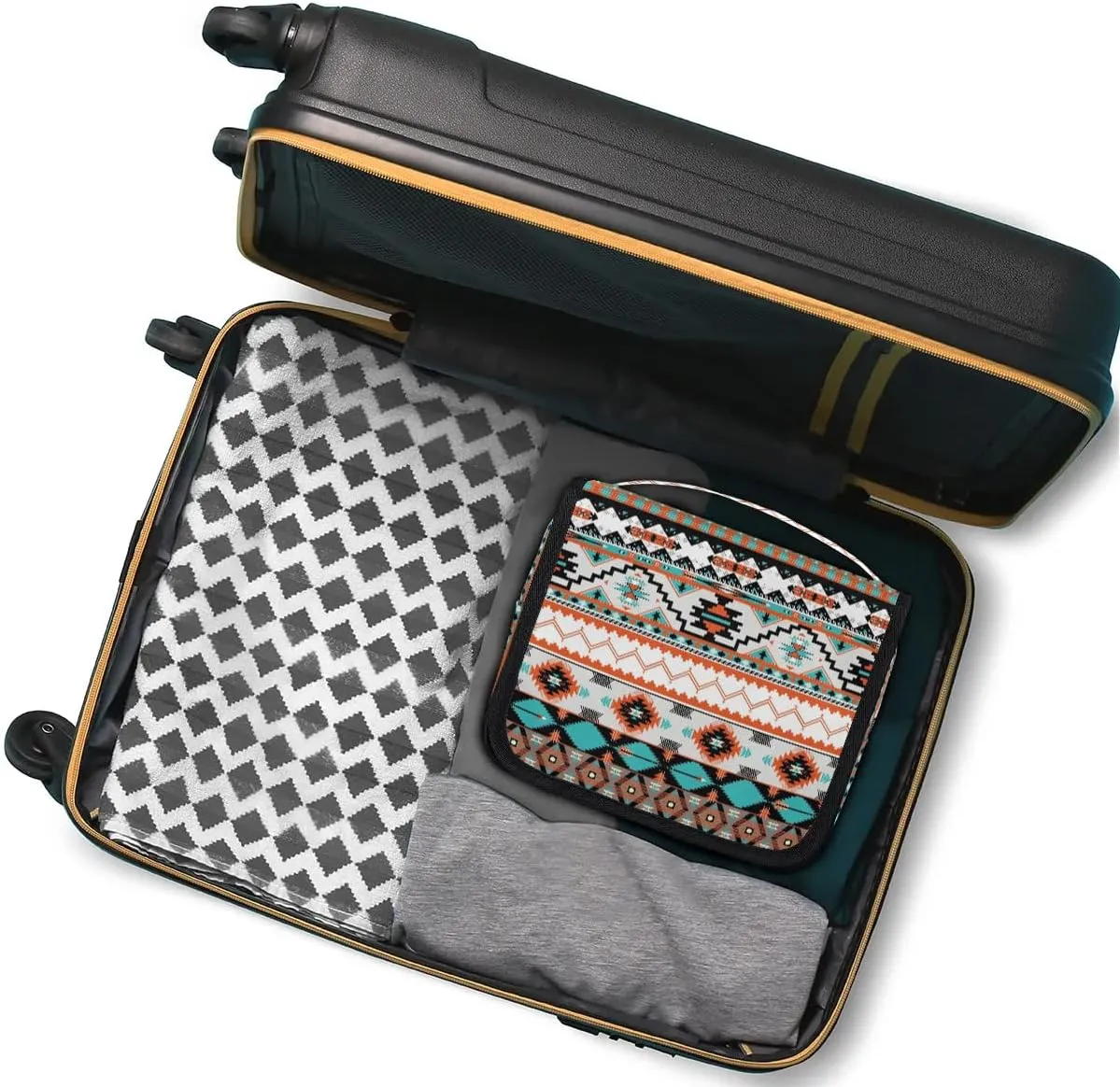 cfpolar Aztec Ethnic Art Travel Toiletry Bag with Hanging Hook, Waterproof Toiletries Travel Bag for Women Girls, Portable Make Up Bag Organizer, Hanging Travel Case Cosmetics Bag for Bathroom Travel
