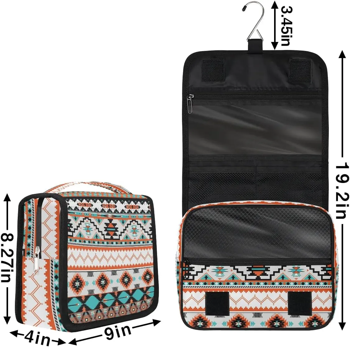 cfpolar Aztec Ethnic Art Travel Toiletry Bag with Hanging Hook, Waterproof Toiletries Travel Bag for Women Girls, Portable Make Up Bag Organizer, Hanging Travel Case Cosmetics Bag for Bathroom Travel