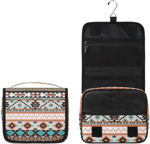cfpolar Aztec Ethnic Art Travel Toiletry Bag with Hanging Hook, Waterproof Toiletries Travel Bag for Women Girls, Portable Make Up Bag Organizer, Hanging Travel Case Cosmetics Bag for Bathroom Travel