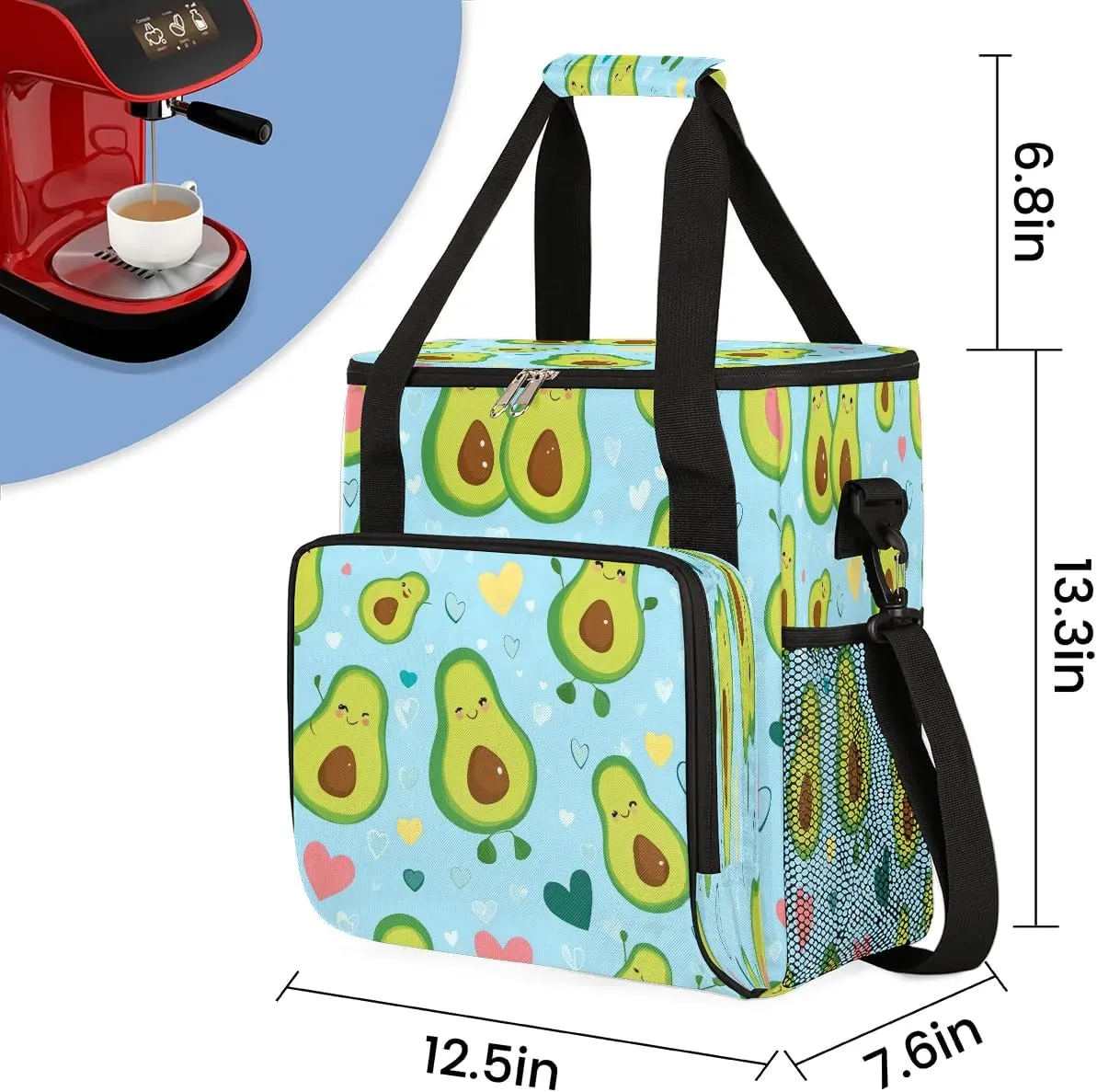 cfpolar Cute Avocado Cartoon Coffee Maker Storage Bag, Travel Coffee Maker Carrying Storage Tote Bag Compatible with K-Mini or K-Mini Plus, Dustproof Tote Bag with Shoulder Strap for Women Men