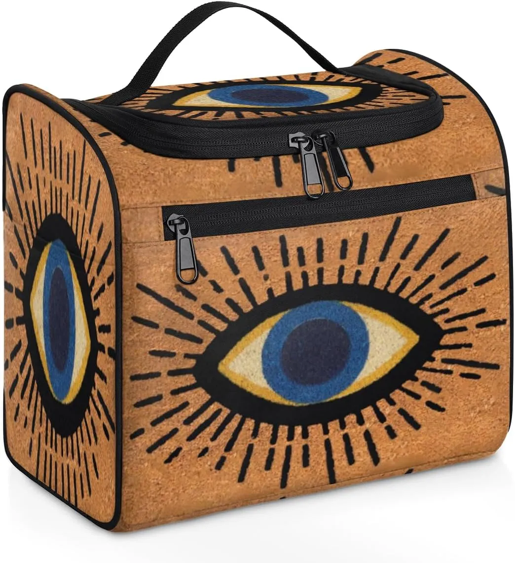 cfpolar Evil Abstract Eye Line Hanging Travel Toiletry Bag for Women Girls, Waterproof Makeup Organizer Bag Case with Multi Compartments, Portable Bathroom Cosmetic Storage Bag Pouch Holder