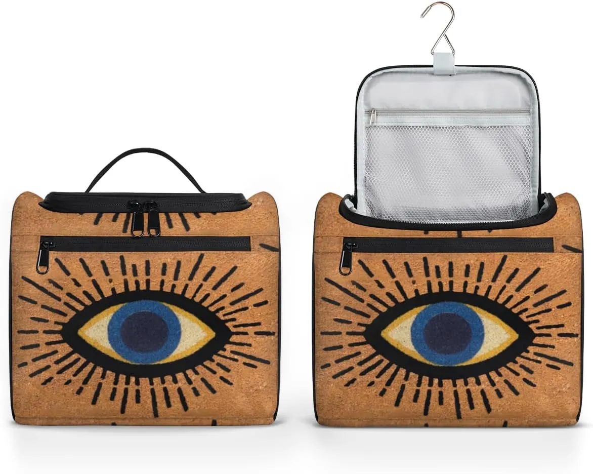 cfpolar Evil Abstract Eye Line Hanging Travel Toiletry Bag for Women Girls, Waterproof Makeup Organizer Bag Case with Multi Compartments, Portable Bathroom Cosmetic Storage Bag Pouch Holder