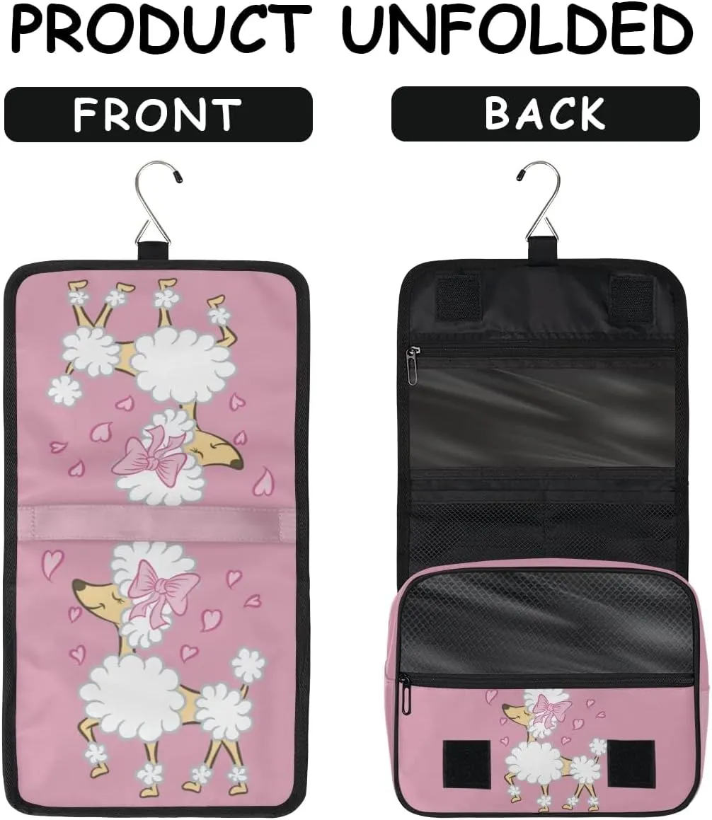 cfpolar Poodle Dog Love Heart Travel Toiletry Bag with Hanging Hook, Waterproof Toiletries Travel Bag for Women Men, Portable Makeup Bag Organizer, Hanging Cosmetics Bag for Bathroom