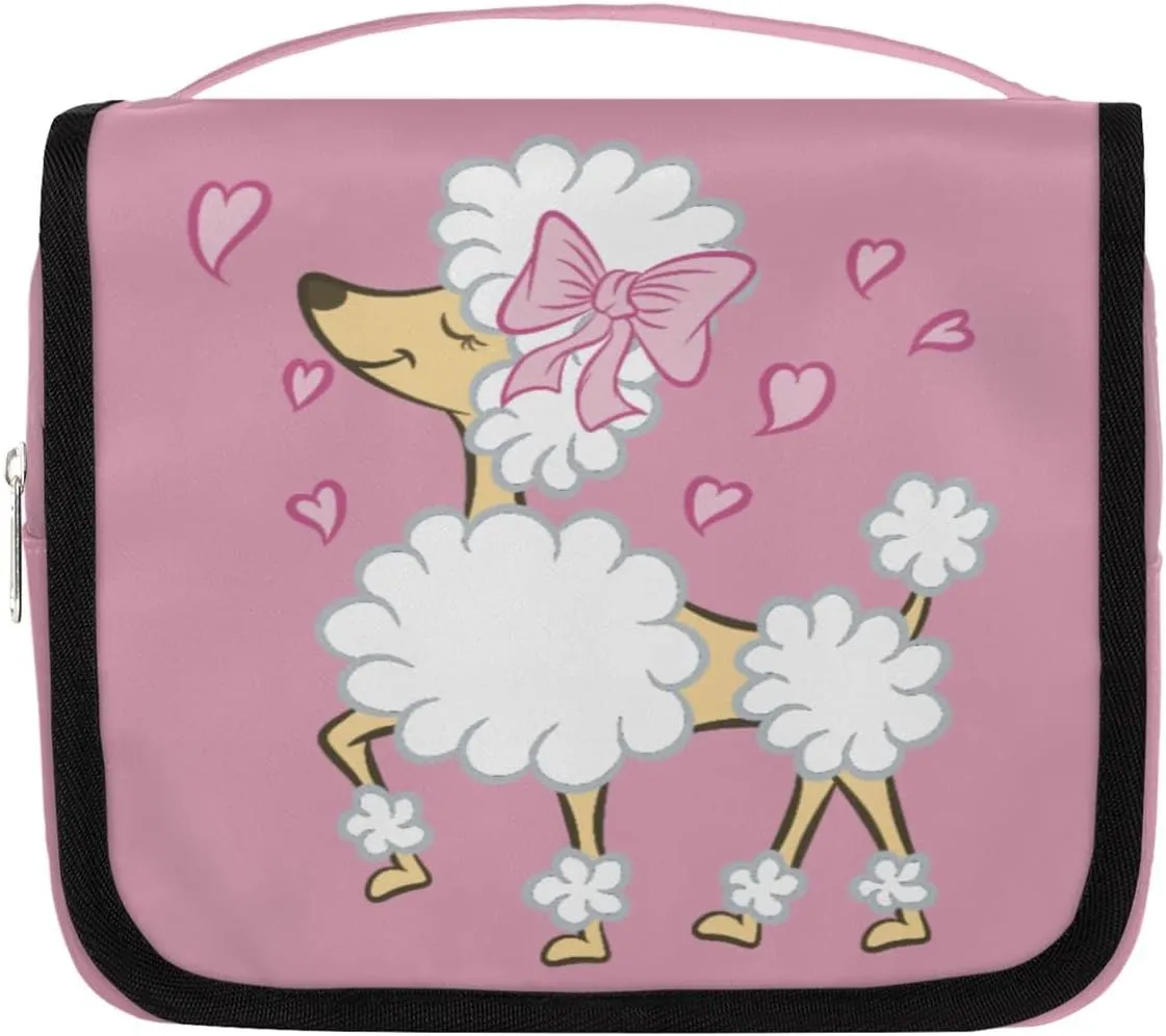 cfpolar Poodle Dog Love Heart Travel Toiletry Bag with Hanging Hook, Waterproof Toiletries Travel Bag for Women Men, Portable Makeup Bag Organizer, Hanging Cosmetics Bag for Bathroom
