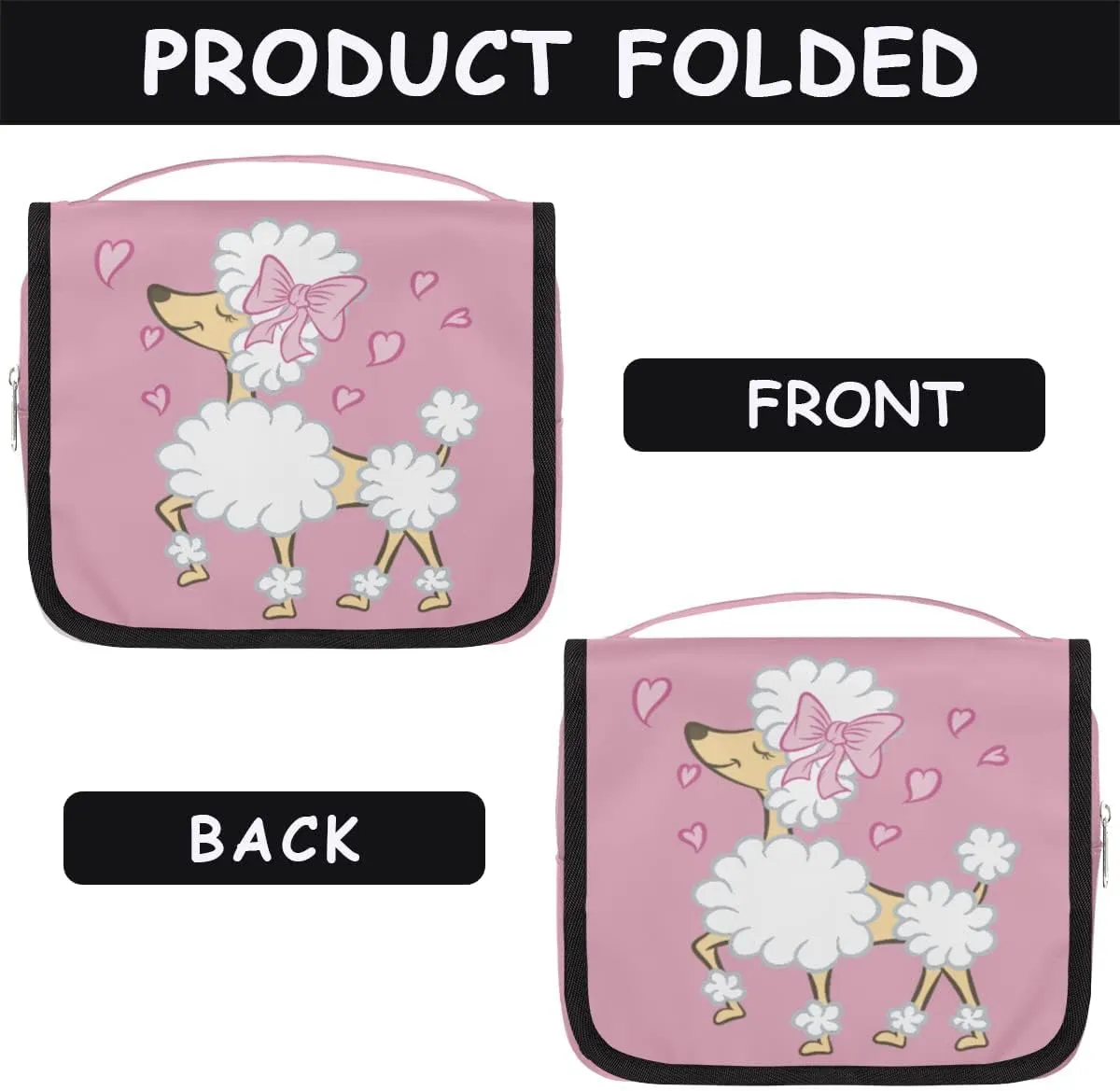 cfpolar Poodle Dog Love Heart Travel Toiletry Bag with Hanging Hook, Waterproof Toiletries Travel Bag for Women Men, Portable Makeup Bag Organizer, Hanging Cosmetics Bag for Bathroom