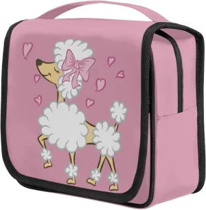 cfpolar Poodle Dog Love Heart Travel Toiletry Bag with Hanging Hook, Waterproof Toiletries Travel Bag for Women Men, Portable Makeup Bag Organizer, Hanging Cosmetics Bag for Bathroom