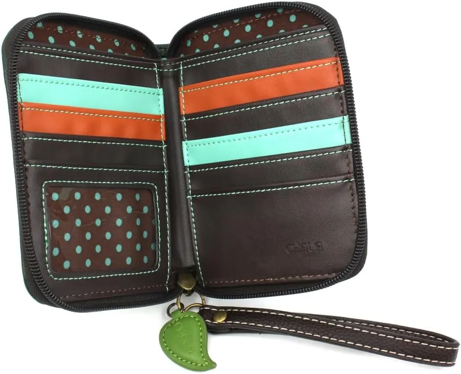 CHALA Zip Around Wallet, Wristlet, 8 Credit Card Slots, Sturdy Pu Leather - Avocado - dark green