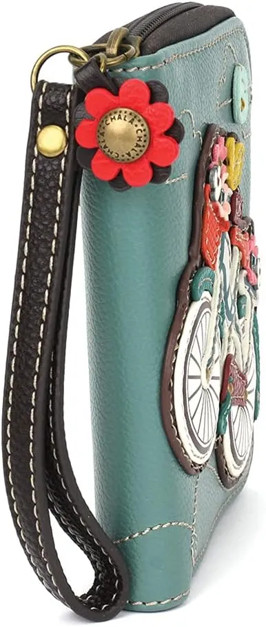 CHALA Zip Around Wallet, Wristlet, 8 Credit Card Slots, Sturdy Pu Leather - Bicycle - Teal