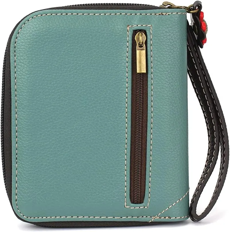 CHALA Zip Around Wallet, Wristlet, 8 Credit Card Slots, Sturdy Pu Leather - Bicycle - Teal