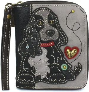 CHALA Zip Around Wallet, Wristlet, 8 Credit Card Slots, Sturdy Pu Leather - Black Cocker Spaniel - Gray