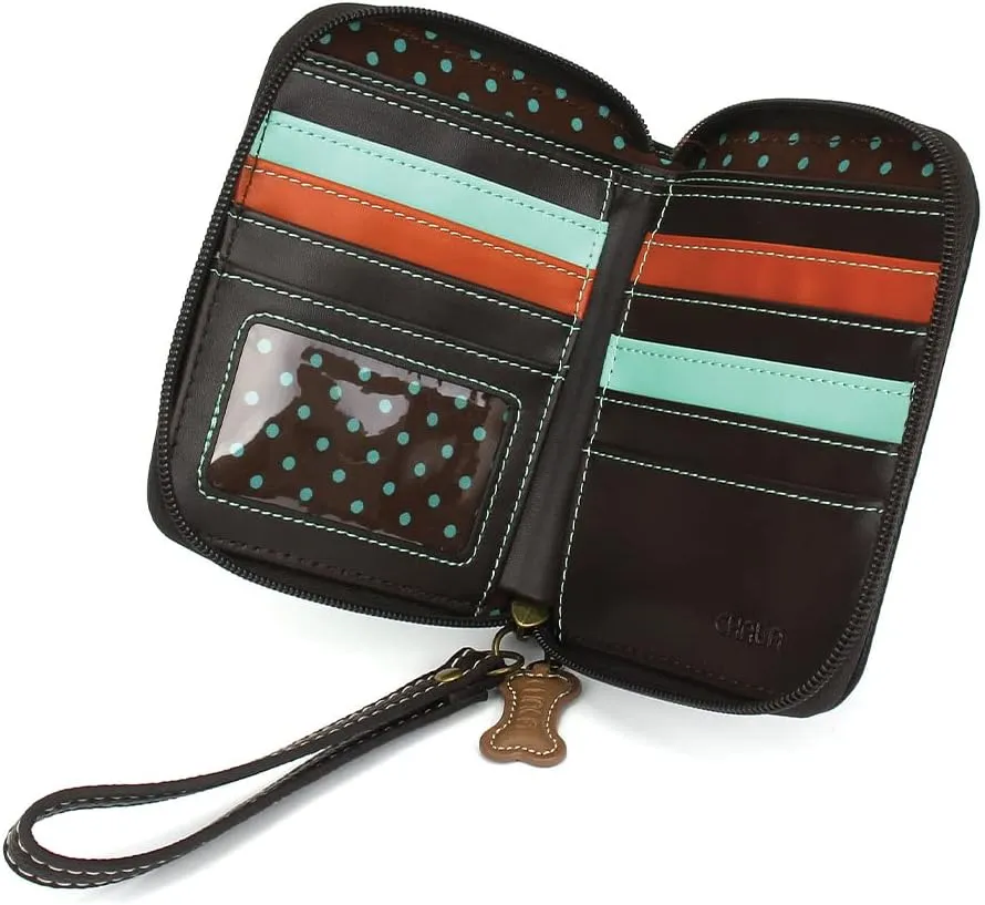 CHALA Zip Around Wallet, Wristlet, 8 Credit Card Slots, Sturdy Pu Leather - Black Cocker Spaniel - Gray