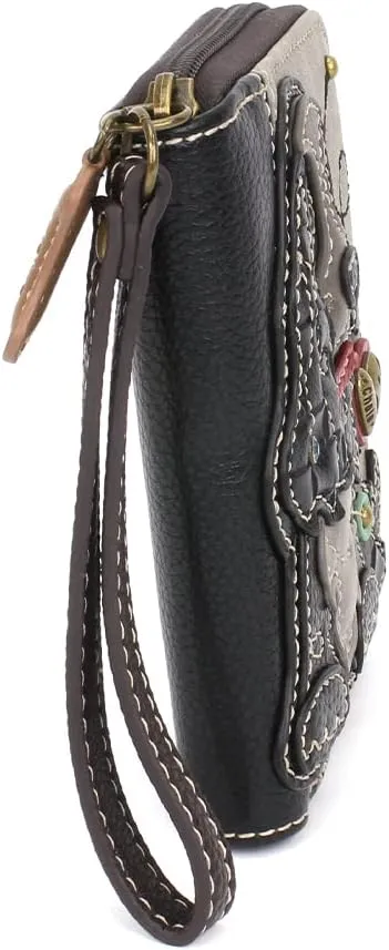 CHALA Zip Around Wallet, Wristlet, 8 Credit Card Slots, Sturdy Pu Leather - Black Cocker Spaniel - Gray