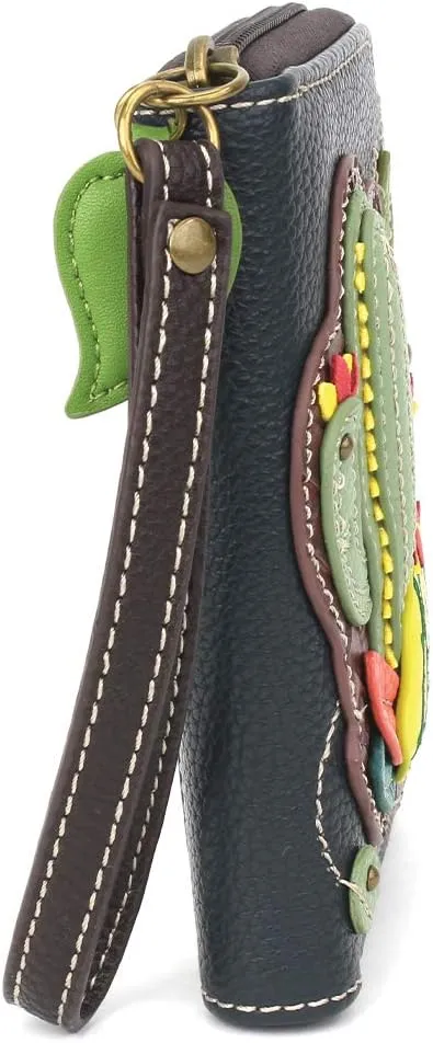 CHALA Zip Around Wallet, Wristlet, 8 Credit Card Slots, Sturdy Pu Leather - Cactus - Navy