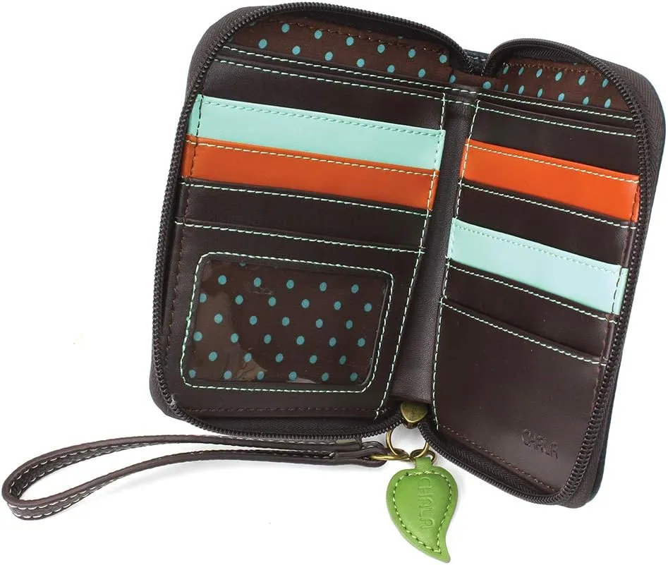 CHALA Zip Around Wallet, Wristlet, 8 Credit Card Slots, Sturdy Pu Leather - Cactus - Navy
