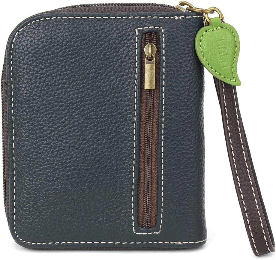 CHALA Zip Around Wallet, Wristlet, 8 Credit Card Slots, Sturdy Pu Leather - Cactus - Navy