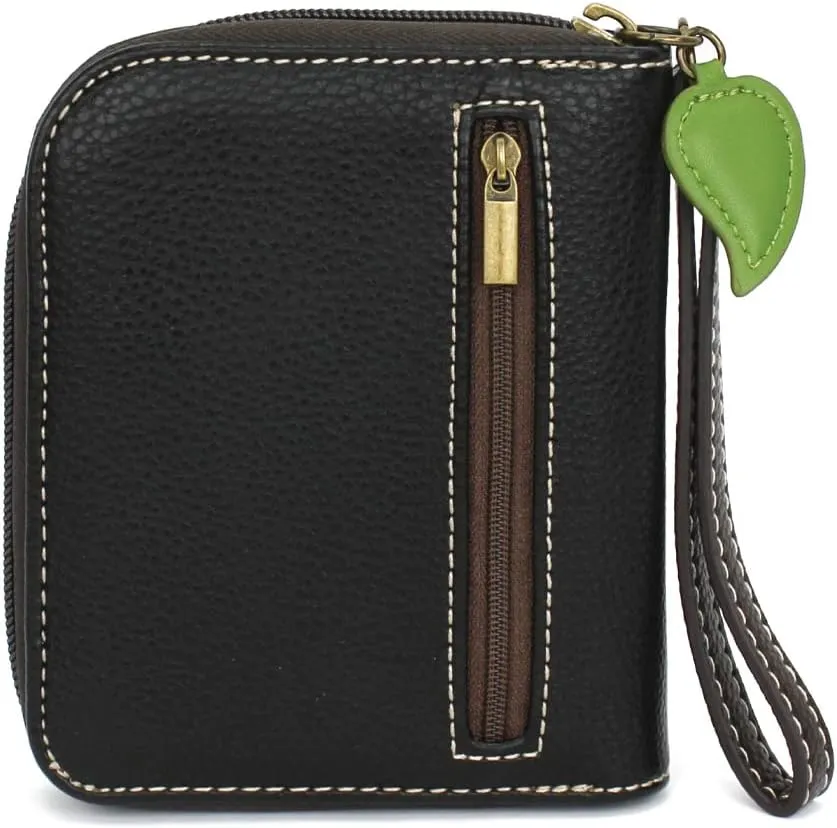 CHALA Zip Around Wallet, Wristlet, 8 Credit Card Slots, Sturdy Pu Leather - Dragonfly - Black