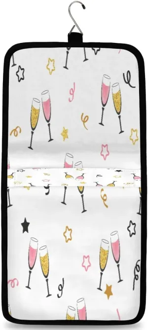 Champagne Glass Print Hanging Toiletry Bag Waterproof Makeup Cosmetic Bag Travel Bag Organizer for Accessories Shampoo Full Sized Container Travel-Essentials Toiletry Bag